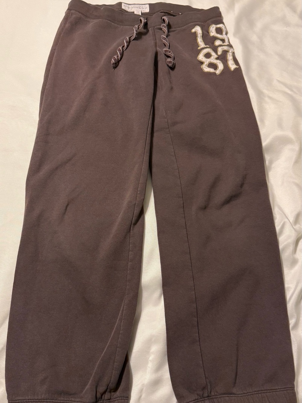 Aeropostale Brown Drawstring Track Pants with Embroidered '1987' Detail size s